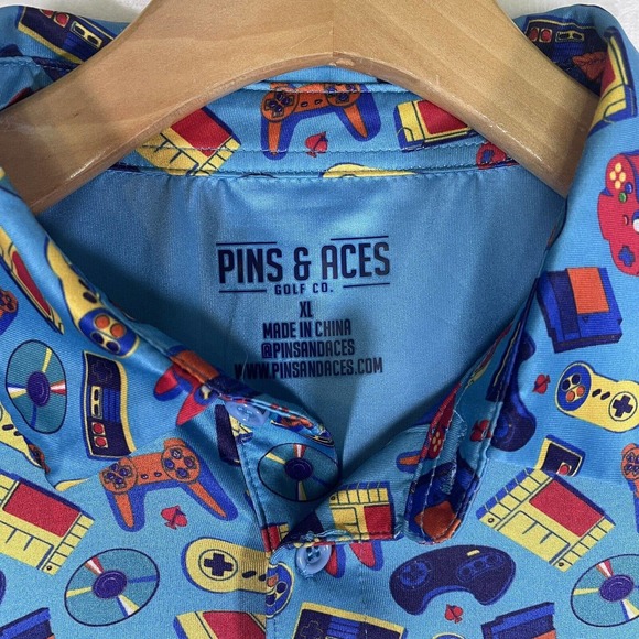 RARE Pins And Aces Nintendo N64 NES Play Station Men's XL Golf Polo Shirt - Picture 4 of 4